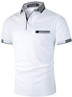 LIUPMWE Poloshirts Herren Kurzarm Golf Poloshirts mit Tasche Kontrastfarbe Ausschnitt Baumwolle Basic T-Shirt Polohemd Sommer