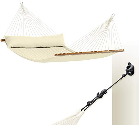 LA SIESTA - Alabama Vanilla - Gefütterte Stabhängematte Kingsize + CasaMount Black - Mehrzweck-Befestigung