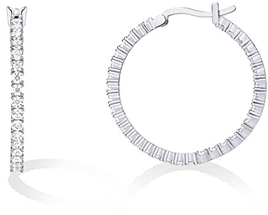 PAVOI 14K Gold Plated 925 Sterling Silver Post Cubic Zirconia Hoop Earrings | White Gold Hoops | 30mm