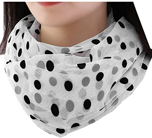 通用 Damen Loop Schal mit Punkte Loopschal Spitze Schlauchschal Rundschal Halstuch Nackenschutz Schal Tuch (Weiß)