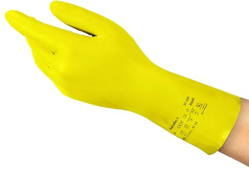 Ansell AlphaTec 37-320 Gants de Travail en Nitrile, Longs et Réutilisables, Résistance Chimique et Contact Alimentaire, Protection Professionnelle Multiusage, Jaune, Taille L (12 Paires)