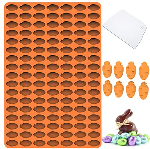 Amyandone Mini Carrot Silicone Mold, 119 Cavities Carrot Shape Easter Molds for Chocolate/Candy/Gummy, Food Grade Carrot Molds for Homemade Snack Biscuits/Cupcake Decoration (with a Scraper)