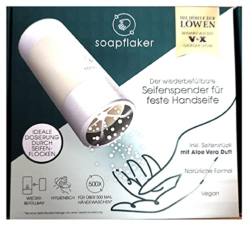 Soapflaker Seifenspender für Feste Handseife - incl. Seifenstück mit Aloe Vera Duft 65 g