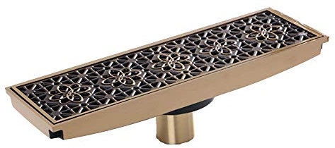 CJBHSD Scarico a Pavimento Rettangolare, Scarico a Pavimento in Rame elettrolitico Copertura di Scarico per Bagno Doccia Toilette Lavanderia Giardino Esterno.(Dimensioni Pannello: 30 x 10 x 1,8 cm