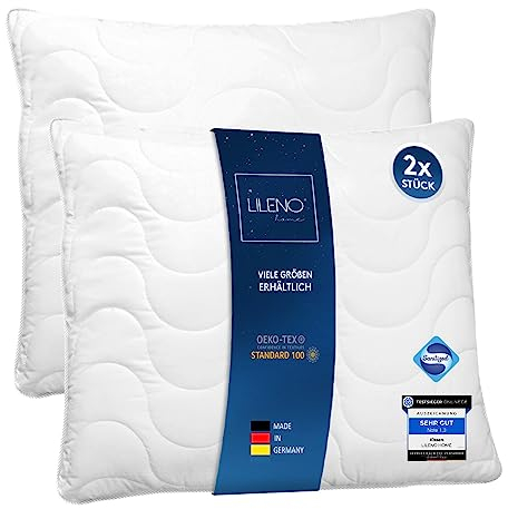 LILENO HOME Kopfkissen 80x80 [2er Set] - perfekt für Bettdecke 135x200 cm - Bettkissen, Kochfest bis 95°C u. antibakterieller Ausrüstung - Allergiker Kissen als Pillow