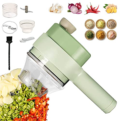 HUIKDY Molinillo eléctrico inalámbrico Multifuncional 4 en 1 Juego de Cortador de Verduras eléctrico portátil Mini procesador de Alimentos para ajos Pimienta Cebolla apio Jengibre Carne