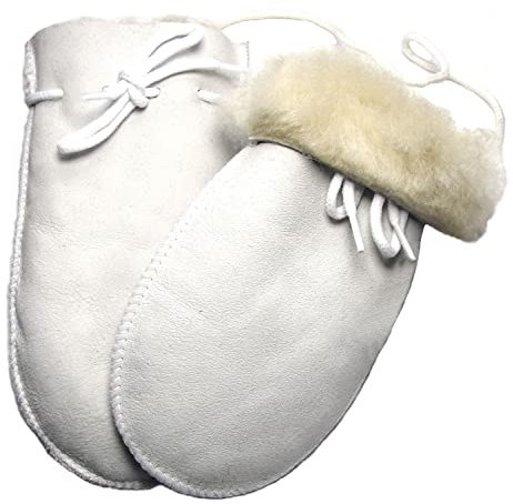 SAWA-ART Baby Fäustel Handschuhe aus Lammfell für Mädchen und Jungen weiss-Gr.1