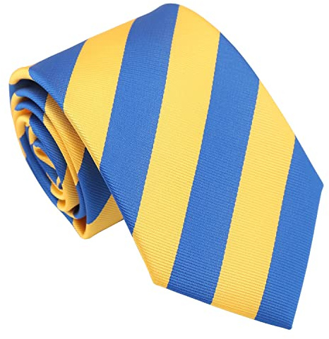 DQT Cravatta moderna da 8 cm con motivo a righe classiche per uomini, Blu reale e giallo