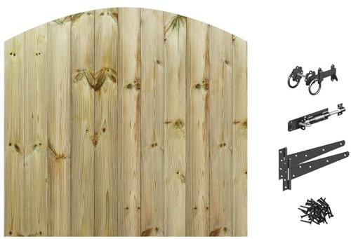 Bespoke Custom Made To Measure UPTO HEIGHT: 4ft (120cm High) Tongue & Groove Semi-Braced Arch Top Pathway Garden Pedestrian Gate [Width Between 105CM to 120CM With Ring Latch Hinge Pack
