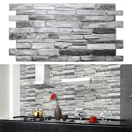 Deccart 3D Wandpaneele Steinoptik 96 x 47 cm - PVC Paneele Wand Deko Wohnzimmer Küche Badezimmer Wasserfest - Wandverkleidung Innen zum Kleben - Wandpanele Wandpaneel Leicht zu Montieren
