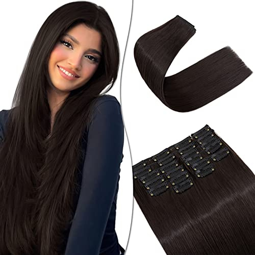 SEGO 12 Pcs Clip in Extensions wie Echthaar Haarverlängerungen Haarteile mit 22 Klips 55 cm günstig glatt für Voller Kopf 180g Dunkelbraun