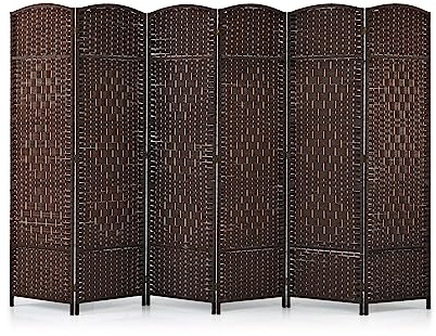 Folding Paravent 6 Panel Divider Screen, Freestanding Partition Wall Panel Privacy Furniture for Living Room, Bedroom and Office (Dark Brown)