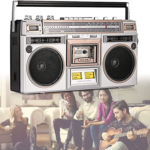 ZXSYYDS Enregistreur De Lecteur De Cassette Portable, Boombox Rétro Silencieux avec Radio AM FM, Carte De Stockage De Support De Lecteur De Cassette Vintage Et USB