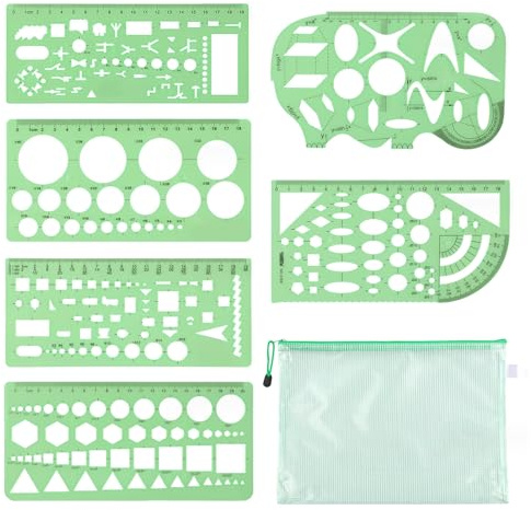 EULAPGOE Kreisschablone Geometrische Schablonen, 6 Stück Kreisschablonen zum Zeichnen, Lineal, Quilling-Werkzeug, rundes Lochlineal, multifunktional, rund, Kunststoff, geometrische Schablone, Lineale