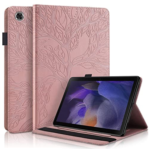 Vkooer Hülle für Samsung Galaxy Tab A9 8.7 Zoll 2023 Tablette Schutzhülle SM-X110/ X115 PU Leder Folio Cover Case mit Kartentasche Lebensbaum Hülle, Roségold