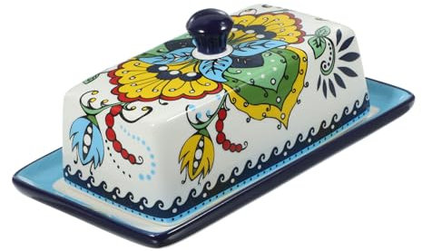 UTHCLO Beurrier En Céramique Blanc Porte-beurre Avec Couvercle, Style Européen Bohème, Récipient Compatible Réfrigérateur Pour Beurre, Fromage Et Apéritifs, Plat Multi-usage Cuisine