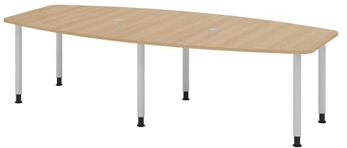 bümö Konferenztisch oval 280x130 cm großer Besprechungstisch in Eiche, Besprechungstisch mit Gestell in Silber, Meetingtisch für 10 Personen, XXL-Tisch für Besprechungsraum & Meeting
