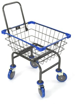 CHAMINUSA U Handle Grocery & Laundry CART 1.5 Bushel (Gunpowder Metal) Red, Blue Trim (Blue)