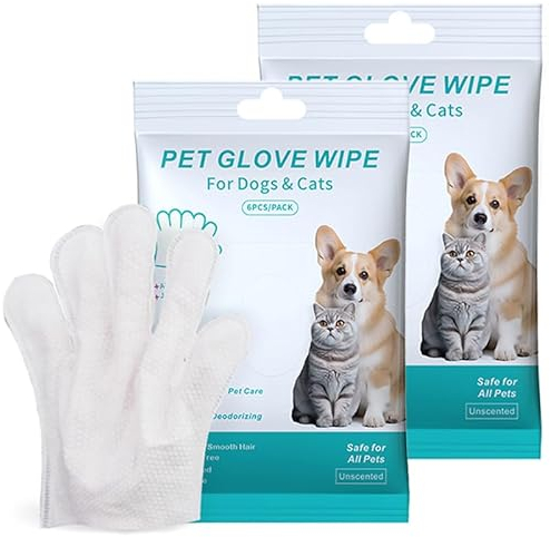 Herb Life Cleaning Glove for Dog and Cat, Wipes Gloves for Dog and Cat Fur Face, Ear, Eye, Paws Cleaning Wipes Pet Wash Free Gloves, Grooming Wipes for Pet No Rinse Thick Dog Wipes Gloves(12 Pcs)