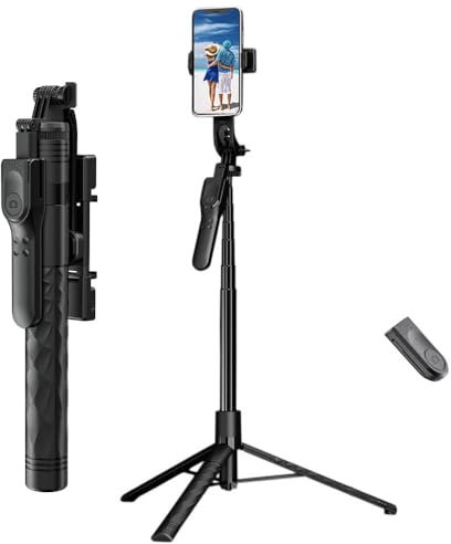 Selfie Stick Tripod, 68 Extendable 175cm Phone Tripod Stand with Remote, 360° Rotating Lightweight & Portable for iPhone Android/Video Recording/Travel