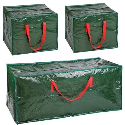 ARSUK Christmas Tree Storage Bag With 2 x Christmas Decorations Storage Bags For Baubles, Tinsel, String Lights - Fits Up to 7ft Artificial Trees - Extra Large Xmas Cover Bag (Green 3pcs Set)