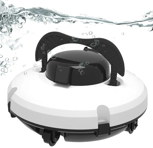 CMADJT Cordless Robotic Pool Cleaner, 120 Mins Automatic Pool Vacuum, Dual-Drive Motors Water Sensor Tech Robot Swimming Pool Cleaaner for Above Flat Bottom Ground Pool,White-UK
