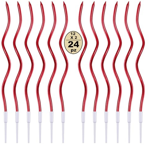 Festa Centro 24 Velas de tarta de cumpleaños, velas en espiral de cumpleaños largas y finas con superficie metálica, vela en espiral para cupcakes para cumpleaños, fiestas, decoración de tartas (rojo)