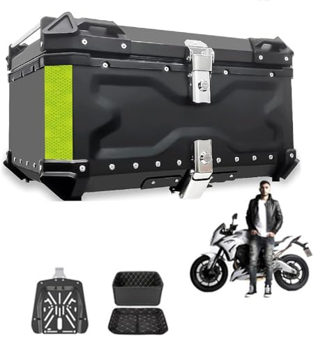 Motorradkoffer Top Case 28-100L Heckkoffer Motorrad Kofferraum Aluminium Helmkoffer Motorroller Mit Sicherheitsschloss, Für Roller, Motorrad, Mofa & Quad, Mit Rückenpolster(Schwarz,55L)