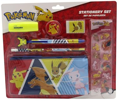 CYPBRANDS Pokémon, Schreibwaren-Set, Federmäppchen, Bleistift, Radiergummi, Anspitzer, Kugelschreiber, Textmarker, Aufkleber, mehrfarbig, offizielles Produkt