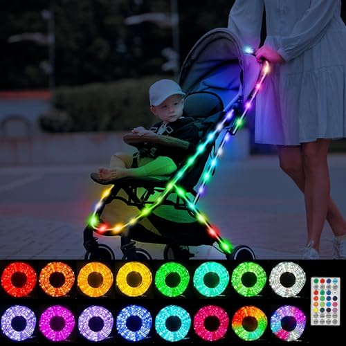 Hhyoisn Battery Powered LED Baby Stroller Lights, 10 FT Multicolor Stroller Rope Lights for Night Walking, 16 Colors 8 Modes Stroller RGB Led Strip Light with Remote for Stroller Accessories