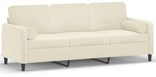 Willood 3-Sitzer-Sofa mit Zierkissen Couch Liegesofa für Wohnzimmer Creme 180 cm Samt