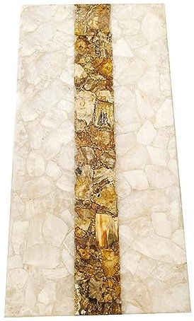 Weiße Quarz-Ecktischplatte mit braunem versteinertem Holz, Epoxidharz, Couchtischplatte für Konferenzraum, Dekoration, 30,5 x 45,7 cm