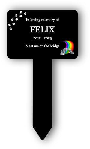 OriginDesigned Personalised Pet Memorial Stake - Custom Plaque - Pet Grave Marker - Weatherproof Tribute for Beloved Pets (RAINBOW BRIDGE, SMALL)