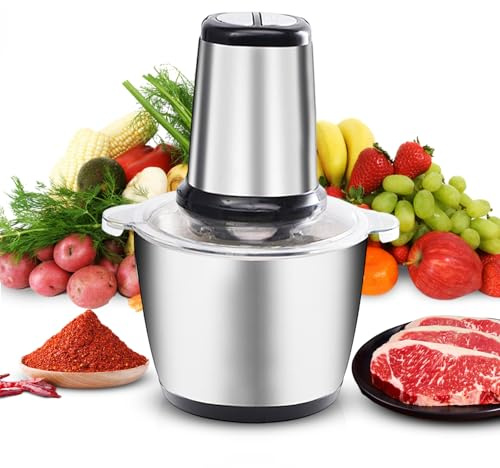 Mini picadora eléctrica, cuenco de acero inoxidable, 250 W, picadora de cocina eléctrica con 2 velocidades para picar carne, cebollas, frutas y verduras (negro)