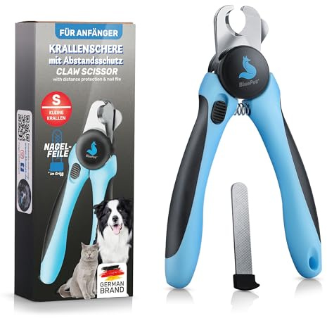 BluePet Cortauñas con Protector, Corte uñas Perro y Gato, Tijeras seguras