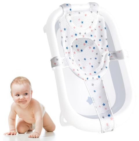 OUDQFCJ baby badewanne net, badewannensitz baby, Verstellbares Badesitznetz, Babybadewannenkissen, rutschfestes Badesitznetz, Babybadewannenmatte, Babybadewannenpolster für Neugeborene (verstellbar)