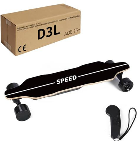 Metalakaerr Monopatín para adultos, D3L Longboard de cuatro ruedas con dos motores de buje de 450 W, 38 km/h, alcance de 15 – 20 km, IPX4, resistente al agua, absorción de golpes, carga máxima de 100