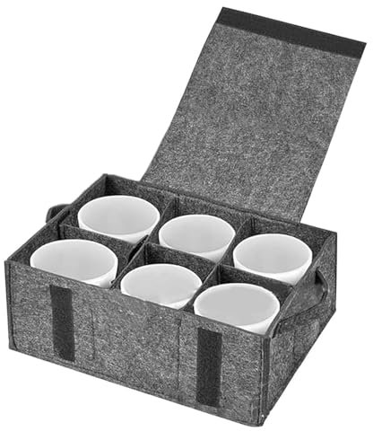 PAIKIUU Caravan Mug Storage Cup Glass Felt Holder with Handles for 6 Cups Motorhome Mug Storage Box Crockery Mug Rack Felt Bag for Camping Protecting Motorhome Cupboard Kitchen Cookware