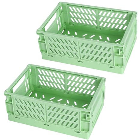 Bubuny 2PCS Contenitori Pieghevoli in Plastica Confezione Portaoggetti, Piccole Scatole Pieghevoli Verdi per Cucina Camera da Letto Studio Ufficio, Robuste Portaoggetti 25.5 * 16.5 * 10cm