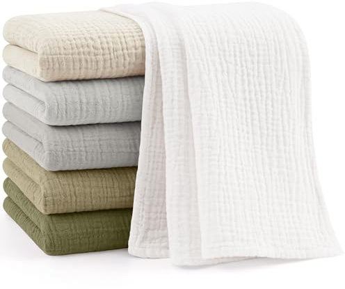 bearmoss Muslin Squares Cloths 100% Cotton Baby Burp Cloth 60x60CM Large Ultra-Absorbent Soft Baby Face Washcloths for Newborn Baby Boy and Girl, 6Pack (Moss Rocks)