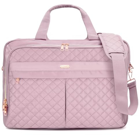 WIRABO Borsa Porta PC 17,3 Pollici Borsa da Lavoro Donna Impermeabile Portatile Messenger Portadocument per Ufficio Università Insegnante, Viola chiaro Pro