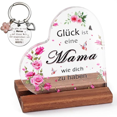 JOONYOEE Geburtstagsgeschenk für Mütter von Tochter Sohn, Personalisiert Herzförmiges Acryl Dekoration Geschenke für Mama zum Geburtstag, Muttertagsgeschenke für Mama, Schlüsselanhänger
