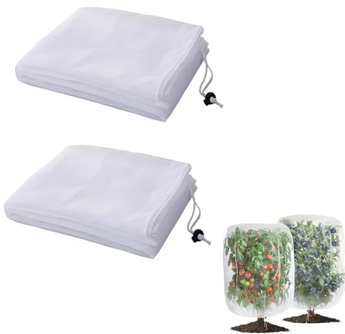CSGHMM 2Pcs Fruit Protection Bags with Drawstring Garden Mesh Netting | Reusable mesh plant covers for trees, bushes, fruits and outdoor garden protection from birds and insects