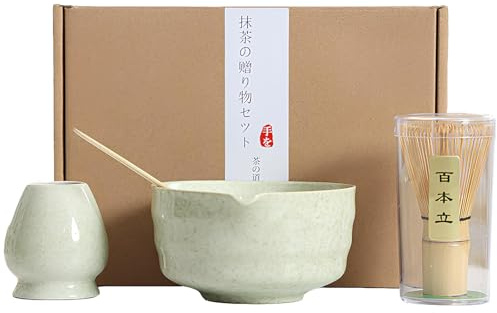 Pyuyan Juego Matcha para Principiantes, Juego de Té Matcha para Ceremonia, Juego de Té Matcha de Cerámica, Juego de Té Matcha, Juego Matcha 4 Piezas, para Principiantes, Accesorios Matcha Premium