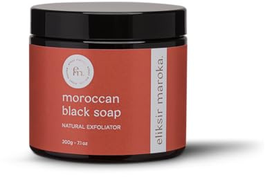 Savon Noir Marocain 200g – Savon Exfoliant Naturel Hammam | Détoxifie & Purifie la Peau | Enrichi en Vitamine E | Rituel Spa Traditionnel – Eliksir Maroka