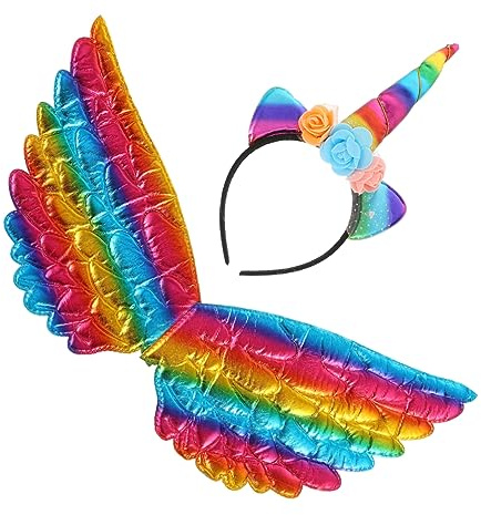 TOVINANNA 2 Stück Einhorn Haarreifen und Flügel Kinderkostüm Bunt Strapazierfähig Party Zubehör Karneval Verkleidung