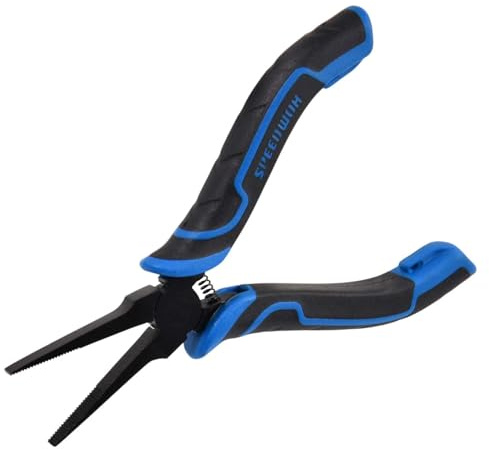 SPEEDWOX Pinze a becco piatto sottile da 12,7 cm, per la creazione di gioielli e la riparazione di PCB, pinze di precisione con ganascia seghettata con manico in gomma antiscivolo, strumento