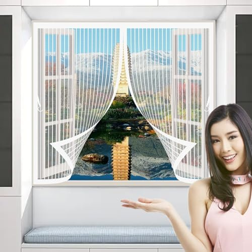 Magnetic Fly Screen Curtain 74 x 195 cm Anti Mosquito, Keep Fresh Air in, Portable, Foldable, Custom Sizes, Mosquito Magnetic Screen for Double Door/French Doors, White
