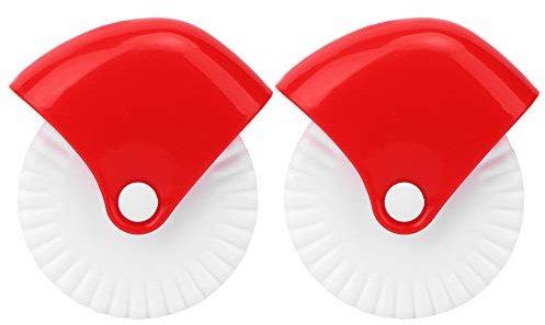 Cortador de masa para repostería, herramienta para hornear, diseño único de tejido, rueda de corte para pasteles de cocina, pastas y pasteles, plástico rojo y, 95 x 80 x 23 mm, 2
