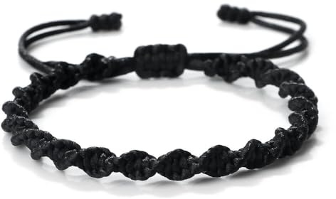 QRH Twisted Woven String Rope Bracelet for Women Men Tibetan Buddhist Sprial Braided Black Rope Bracelets Kabbalah Amulet Protection String Waterproof Summer Surfer Bracelets Anklets